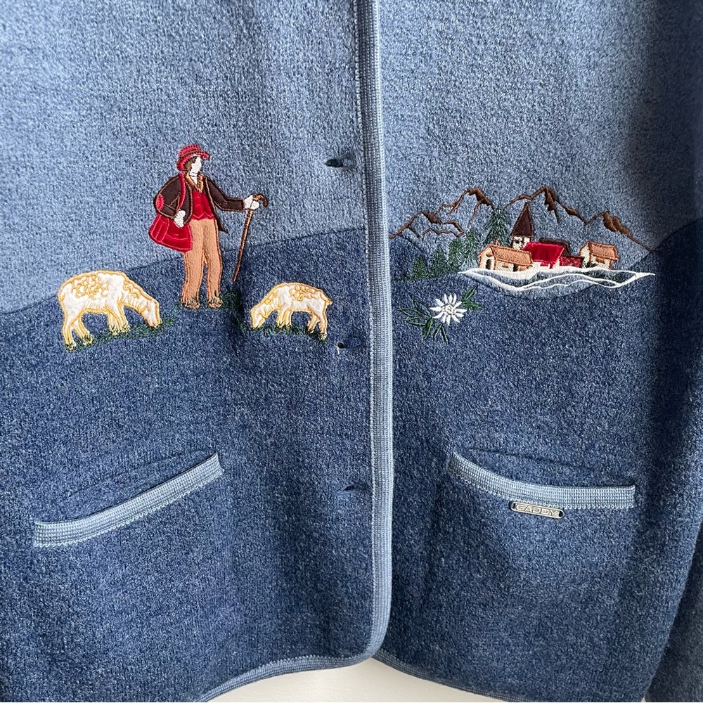 Handcrafted Art to wear Embroidered Sweater Cardigan 100% Wool Cottagecore Boho - Picture 2 of 9